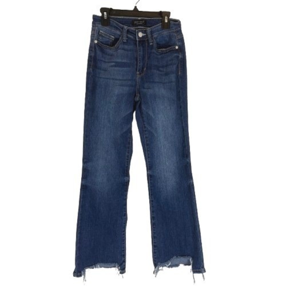 Judy Blue Cropped Boot Cut Jeans Medium Wash Denim Frayed Raw Hem Size 1/25
